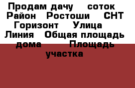 Продам дачу 10 соток › Район ­ Ростоши-1, СНТ “Горизонт“ › Улица ­ 25 Линия › Общая площадь дома ­ 15 › Площадь участка ­ 1 000 › Цена ­ 500 000 - Оренбургская обл., Оренбург г. Недвижимость » Дома, коттеджи, дачи продажа   